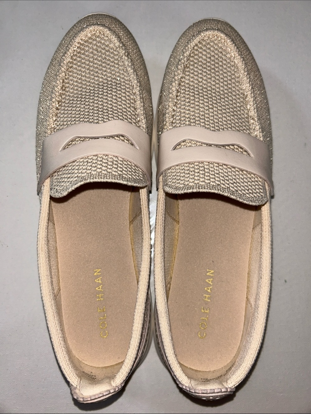 Cole Haan ZERØGRAND Merritt Stitchlite Beige Knit Penny Loafers